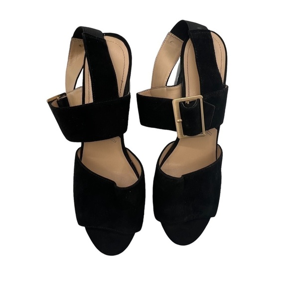 Adrienne Vittadini Black Galeith Bog Buckle Stacked Heel Sandals Size 10 Women’s - Picture 5 of 10